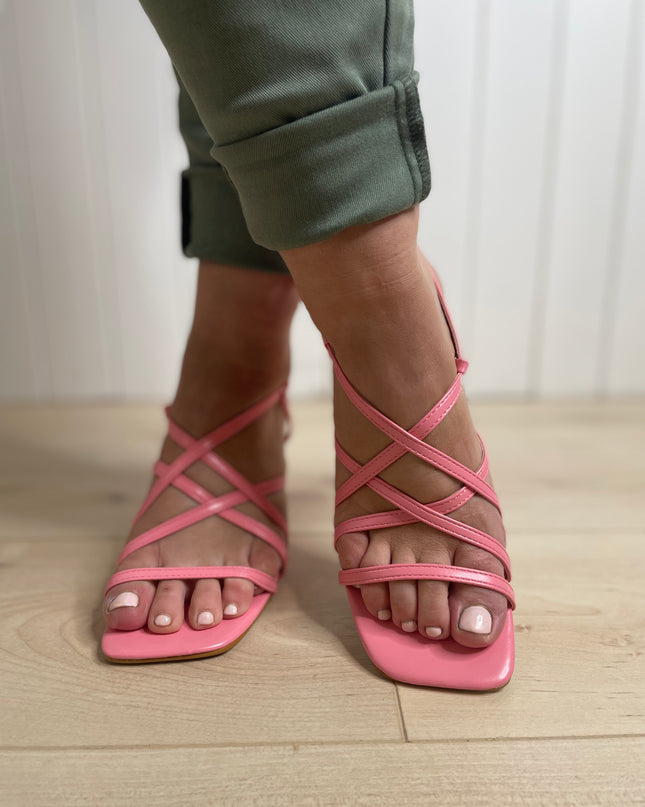 Pink Strappy Block Heels