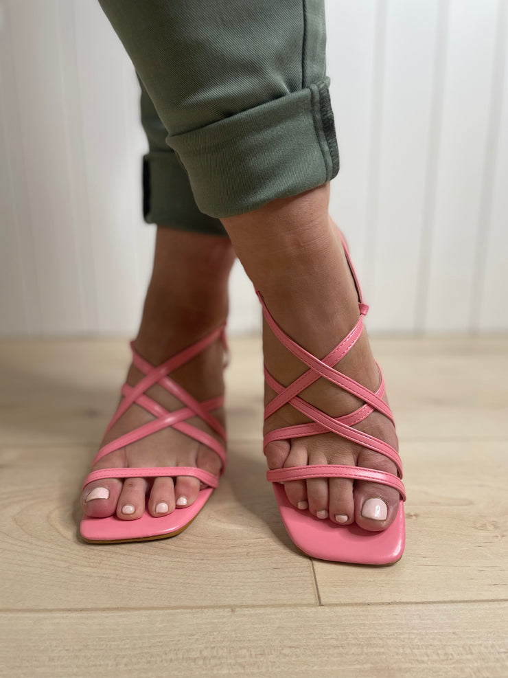 Pink Strappy Block Heels