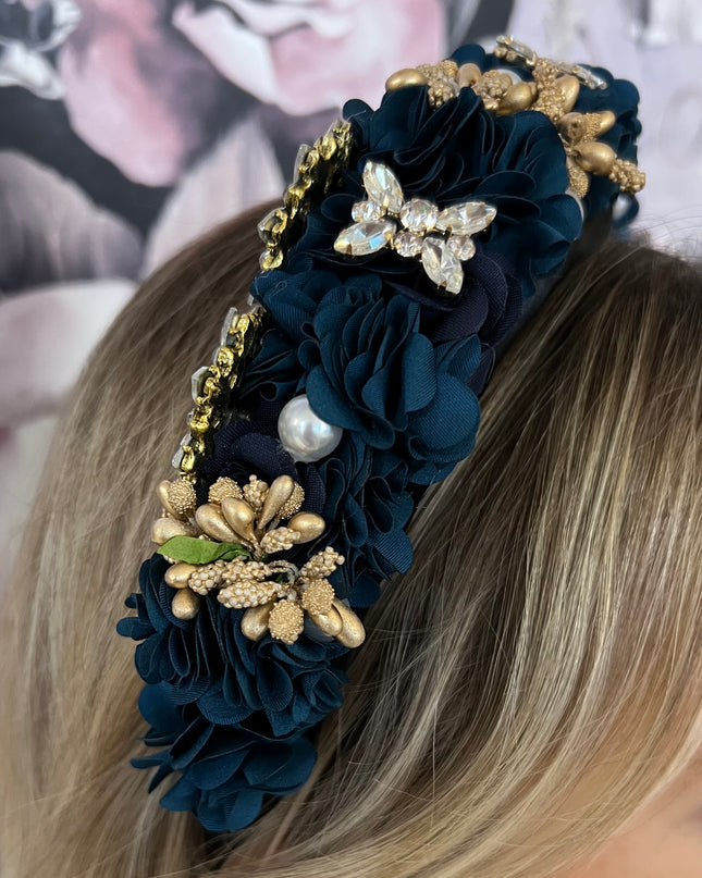 Rosa Padded Embellished Hairband - Teal