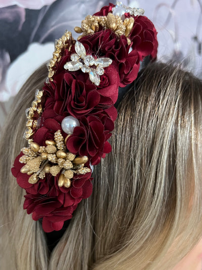 Rosa Padded Embellished Hairband - Burgundy