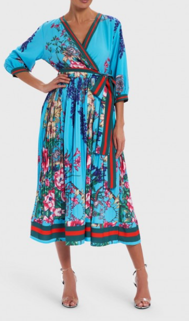 Multi-Coloured Floral Print Wrap Dress