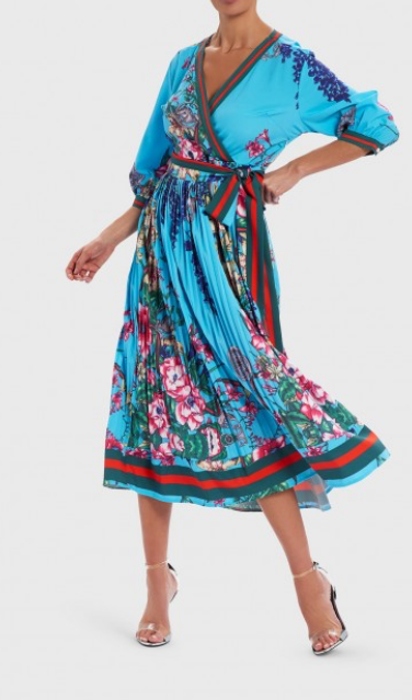 Multi-Coloured Floral Print Wrap Dress