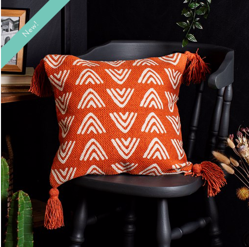Terracotta Triangle Block Print Cushion