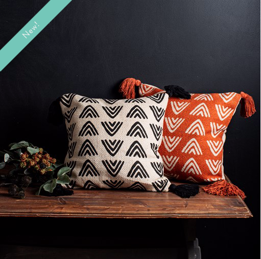 Terracotta Triangle Block Print Cushion