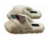 Chic Slippers with Parrot Brooch - Cream