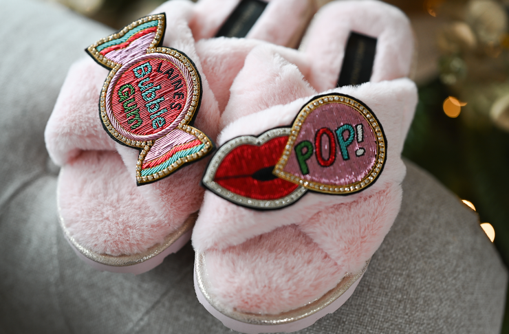 Chic Slippers with Bubble Pop brooch Pink Spoilt Belle