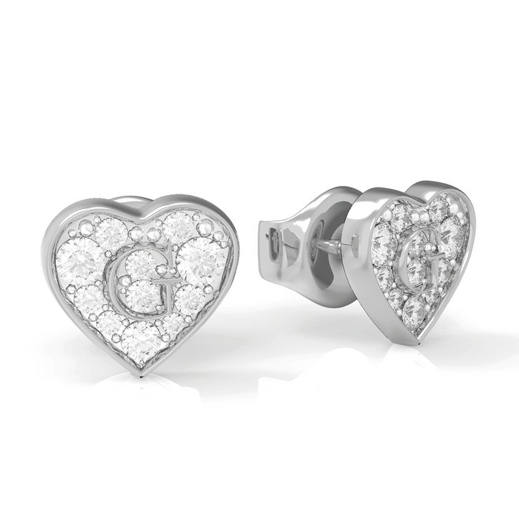 Guess Shine Crystal Heart Studs - Silver