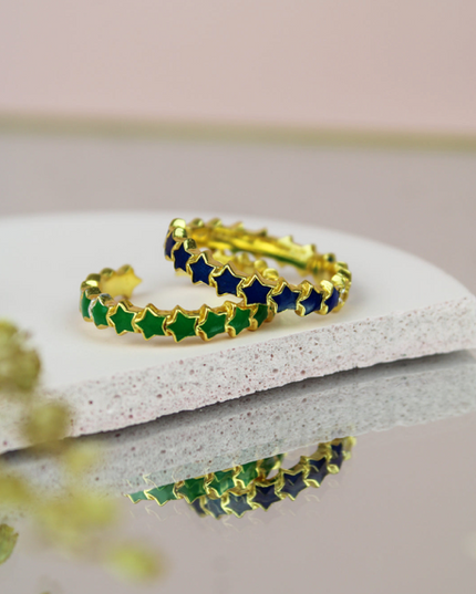 Enamel Star Rings Twin Pack - Blue & Green