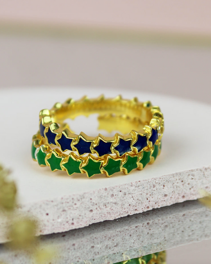 Enamel Star Rings Twin Pack - Blue & Green