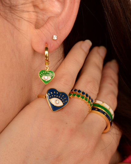 Enamel Star Rings Twin Pack - Blue & Green