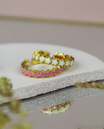 Enamel Star Rings Twin Pack - Pink & White