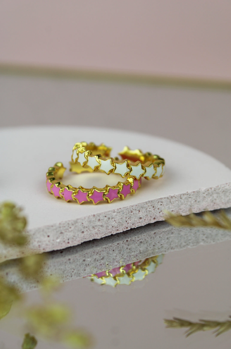 Enamel Star Rings Twin Pack - Pink & White