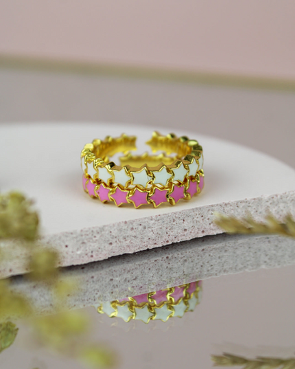 Enamel Star Rings Twin Pack - Pink & White