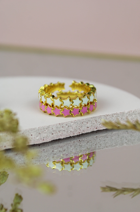 Enamel Star Rings Twin Pack - Pink & White