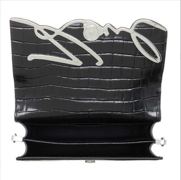 Karl Lagerfeld Signature Croc Shoulder Bag - Black