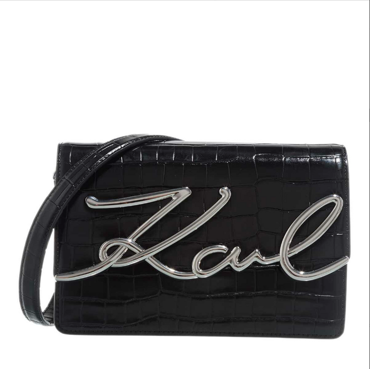 Karl Lagerfeld Signature Croc Shoulder Bag Black Spoilt Belle