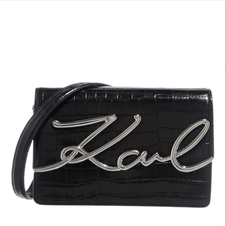 Karl Lagerfeld Signature Croc Shoulder Bag - Black