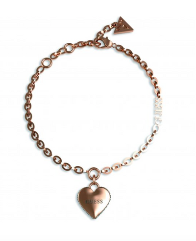 Guess Falling in Love Crystal Rose Gold Heart Charm Bracelet
