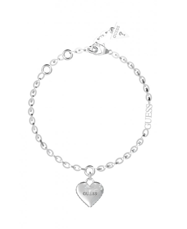 Guess Falling in Love Crystal Silver Heart Charm Bracelet