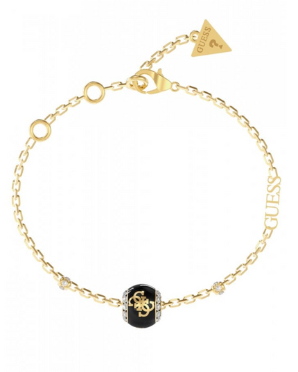 Guess 4G Loop Black Enamel Charm Gold Bracelet