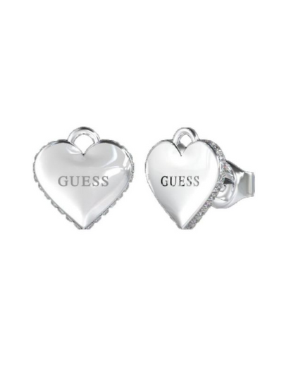Guess Falling In Love Crystal Silver Heart Studs