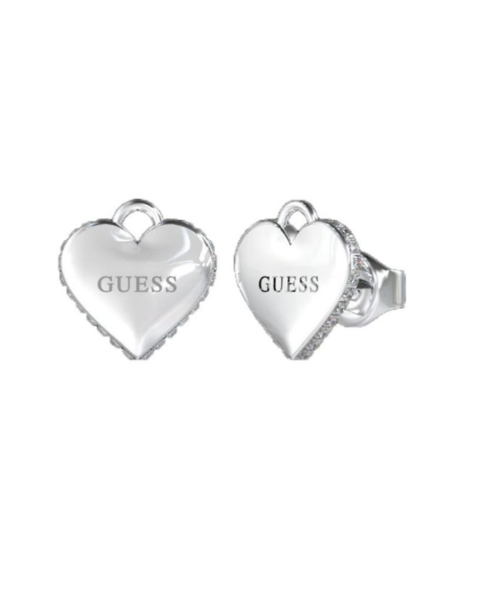 Guess Falling In Love Crystal Silver Heart Studs