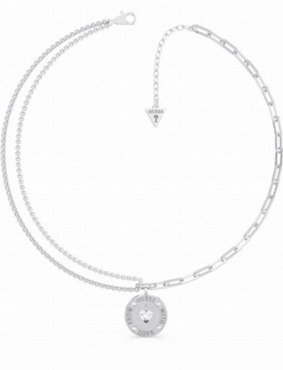Guess With Love Double Chain Silver Coin Necklace