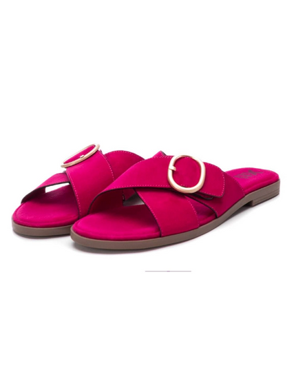 Crossover Slide-On Sandals - Fuschia