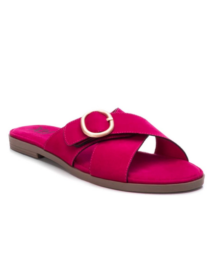 Crossover Slide-On Sandals - Fuschia