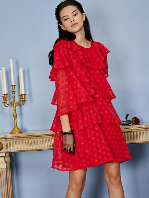 Ready Rouge Tiered Mini Dress - Carmine Red