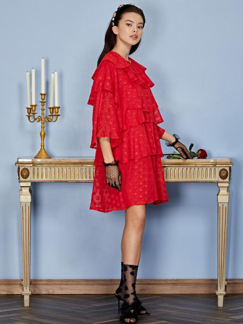 Ready Rouge Tiered Mini Dress - Carmine Red