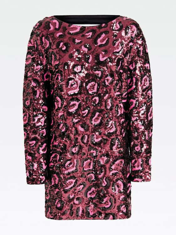 Guess Kalila Dress - Leopard Sequins Burgundy